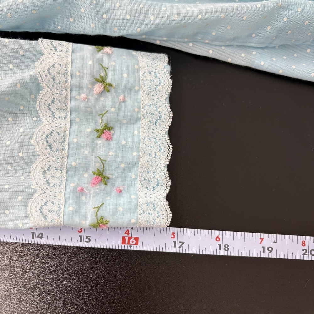 Vintage Polly Flinders Dress Girls 8 Blue Polka Dot Smocked Lace Party Formal - Picture 11 of 13